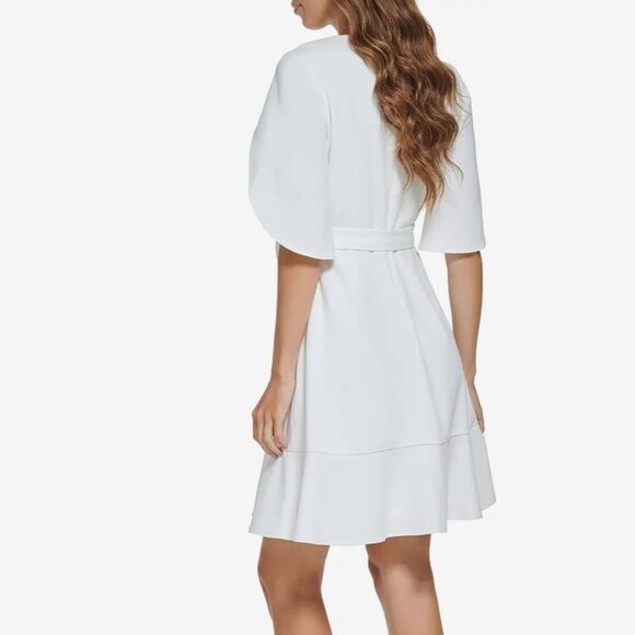 DKNY Womens Tulip-Sleeve V-Neck Dress Ivory Office Wear to Work Dress M - Picture 9 of 16